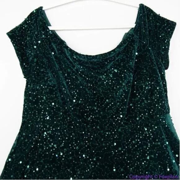 New! MORGAN & CO Green Sequined‎ Hi-lo Velvet Fit + Flare Dress , 18W - Picture 5 of 16